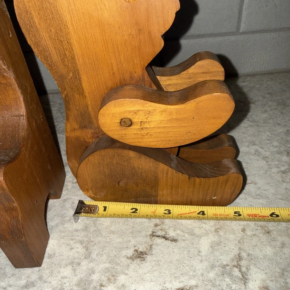 Vintage Wood Hanging Shelf Chair & Bear Brown Farmhouse Cottage Decor READ